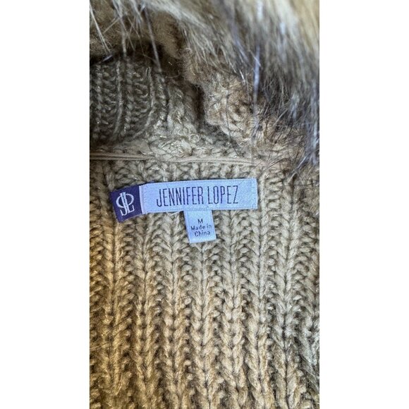 MINT Jennifer Lopez Long Women's Open M Removable Fur Collar Gold Sweater - Picture 2 of 10